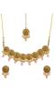 Traditional Round Floral Pink Pearl Choker Necklace Set With Earring & Maang Tika RAS0222