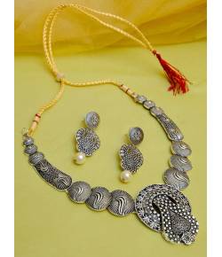 Oxidized German Silver Antique Design  Necklace Set With Earrings RAS0257