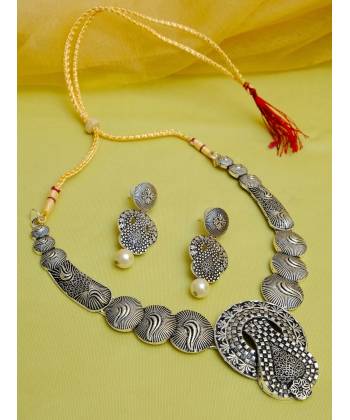Oxidized German Silver Antique Design  Necklace Set With Earrings RAS0257