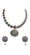 Oxidised Silver-Plated Antique Look Floral Red & Green Stone Necklace Set With Earrings RAS0261