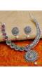 Oxidised Silver-Plated Antique Look Floral Red & Green Stone Necklace Set With Earrings RAS0261