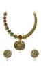 Oxidised Gold-Plated Antique Look Floral Red & Green Stone Necklace Set With Earrings RAS0262