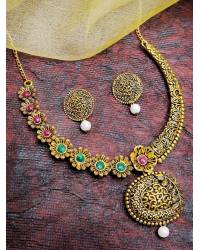 Buy Online Crunchy Fashion Earring Jewelry Gold-Plated Dark Green Beads Choker  Necklace & Earring Set  RAS0421 Jewellery Sets RAS0421