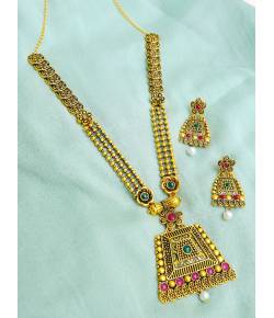  Gold-Plated Long Square Necklace Set RAS0266