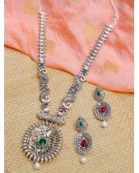 Buy Online Crunchy Fashion Earring Jewelry SwaDev Silver Toned Heart Design Pink Stone American Diamond/AD Jewellery Set SDJS0051 Jewellery Sets SDJS0051