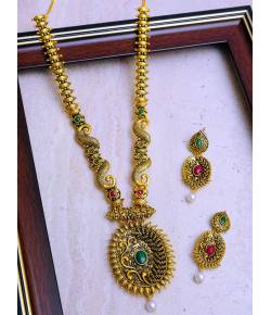 Adorable Classy Traditional Gold-Plated Round Necklace Set With Earrings RAS0274