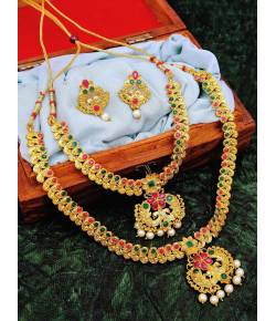 Traditional Indian Kundan Gold-Plated Multi color Jewellery Set with Earrings  RAS0284