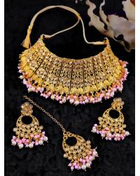 Buy Online Crunchy Fashion Earring Jewelry Traditional Indian Gold-Plated Floral Antiquue Design Red & Green Stone work Necklace Set with Eariings RAS0340 Jewellery RAS0340