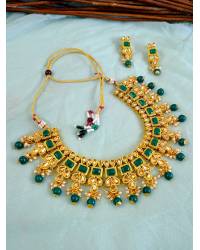 Buy Online Crunchy Fashion Earring Jewelry Gold-Plated Yellow & Green Long Pearl Drop Pendant Jewellery Set  Jewellery Sets RAS0449