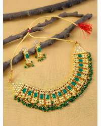 Buy Online Royal Bling Earring Jewelry Traditional Rajasthani Royalty Gold Choker Blue Necklace Set with earring & Maang Tika RAS0235 Jewellery RAS0235