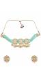 Traditional Gold-plated Sea Blue Color Beads Worked Designer Choker Necklace Set With Earrings RAS0304