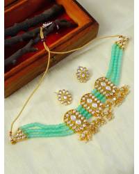Buy Online Crunchy Fashion Earring Jewelry Crunchy Fashion Gold-Plated Blue Kundan & Pearl Errings Tika RAE2146 Earrings RAE2146