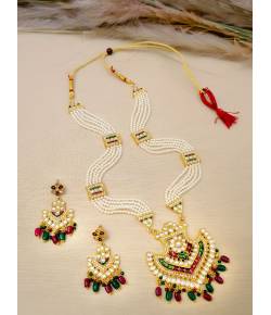 Traditional Gold-Plated Fashionable Meenakari, Kundan Long Necklace Set RAS0316