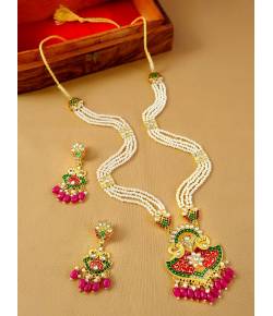Gold-Plated Traditional Pendant Beads Meenakari & Kundan Work Multi-String Jewellery Set RAS0318