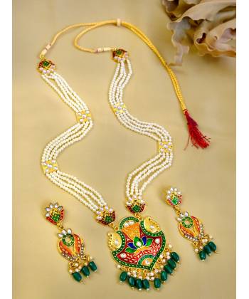 Indian Traditional Gold-Plated Meenakari,Kundan Jadau Jewelry Set WIth Earrings RAS0320