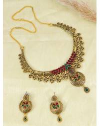 Buy Online Royal Bling Earring Jewelry Traditional Bridal Necklace and a pair of earrings & Maang Tika Set Gold-plated necklaces with kundan studded RAS0285 Jewellery RAS0285