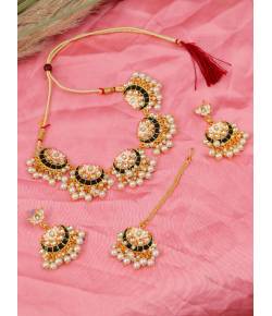 Ethnic Moon Design Chandbali Black Necklace with Earring & Maang Tika  RAS0357