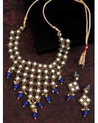 Buy Online Crunchy Fashion Earring Jewelry Crunchy Fashion Gold-Plated Pearls Black & Blue Ethnic Kundan Earring & Maang Tika Set RAE2165 Earrings RAE2165