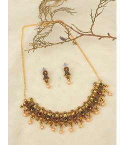 Gold-Plated Traditional Multicolor Stone Work Choker Set RAS0385