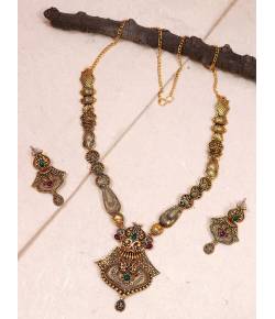 Elegant Gold-plated  Traditional  Multicolor  Necklace Set With Earrings RAS0386