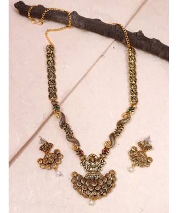  South India Traditional Gold-Plated Breathtaking Antique Jewellery Set With Earring Sets RAS0387
