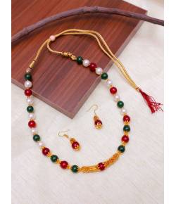 Elegant Multicolor Gold Pearl Necklace, Earrings Jewellery Set RAS0399