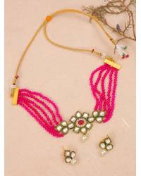 Buy Online Crunchy Fashion Earring Jewelry Crunchy Fashion Gold-Plated Yellow Chandbali Kundan Pearl Earrings Tikka Set RAE2157 Earrings RAE2157