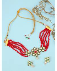 Buy Online Crunchy Fashion Earring Jewelry SwaDev Gold-Tone Green Coloured Kundan AD/ Stones Studded & Pearl Beaded Jewellery Set SDJS0104 Jewellery Sets SDJS0104