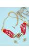 Classy Gold-Plated  Red Pearl Kundan Choker Necklace & Earrings Set RAS0413