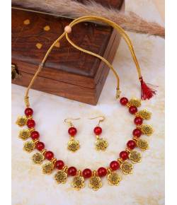 Oxidized Gold-Plated Black Red Contemporary Jewellery Set 