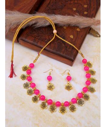 Gold-Plated Pink Pearl Choker Jewellery Set 