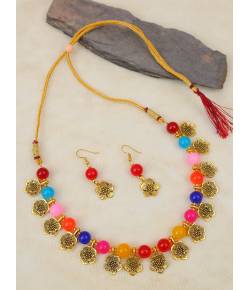 Oxidized Gold  Multicolor Pearls Contemporary Jewellery Set 