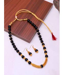Elegant Black  & Gold Pearl Necklace, Earrings Jewellery Set RAS0423