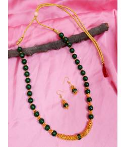 Elegant Royal Green Pearl Necklace & Earrings Jewellery Set RAS0424