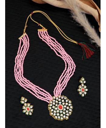 Crunchy Fashion  Kundan & Stone Black Pearl Multilayer Jewellery  Set  RAS0430
