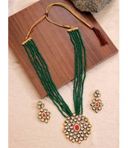 Crunchy Fashion  Kundan & Stone Black Pearl Multilayer Jewellery  Set RAS0433