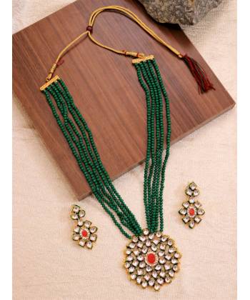 Crunchy Fashion  Kundan & Stone Black Pearl Multilayer Jewellery  Set RAS0433