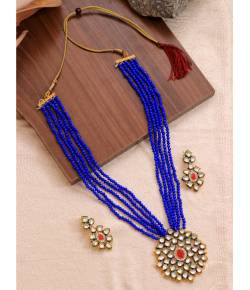 Crunchy Fashion  Kundan & Stone Black Pearl Multilayer Jewellery Set RAS0434