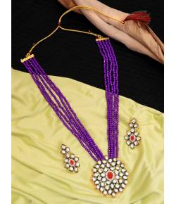 Crunchy Fashion  Kundan & Stone Black Pearl Multilayer Jewellery  Set  RAS0437
