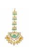 Traditional Oversized SeaGreen Lotus Shape  Maang Tika Decorated in Stones & White Pearl  CFTK0001