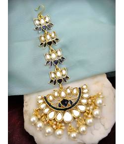 Traditional Oversized Blue Lotus Shape  Maang Tika Decorated in Stones & White Pearl CFTK0002