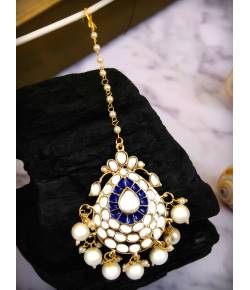 Traditional Kundan maang tikka for  wedding to make a statement look. With White Pearl CFTK0004