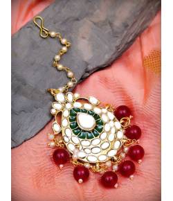 Crunchy Fashion Traditional Kundan maang tikka for  wedding to make a statement look. With Red Pearl CFTK0005