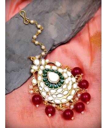 Crunchy Fashion Traditional Kundan maang tikka for  wedding to make a statement look. With Red Pearl CFTK0005