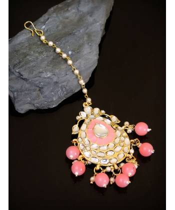 Traditional Kundan maang tikka for  wedding to make a statement look. With Pink Pearl CFTK0006