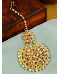 Buy Online Royal Bling Earring Jewelry Gold-Plated Chandbali  Sea Green Meenakari Style With Pearls RAE1055 Jewellery RAE1055