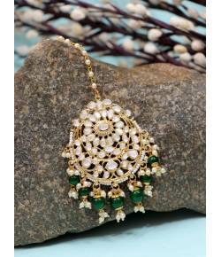 Gold Tone Kundan & Green Pearls Wedding Collection Maang Tikka CFTK0028