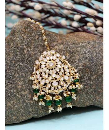 Gold Tone Kundan & Green Pearls Wedding Collection Maang Tikka CFTK0028