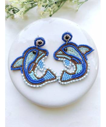 Quirky Dolphin Dangler Earrings - Handmade Beaded Jewellery For Women & Girls