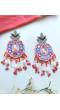 Pink-Sky Blue Handmade Beaded Floral Earrings  for Haldi Mehndi